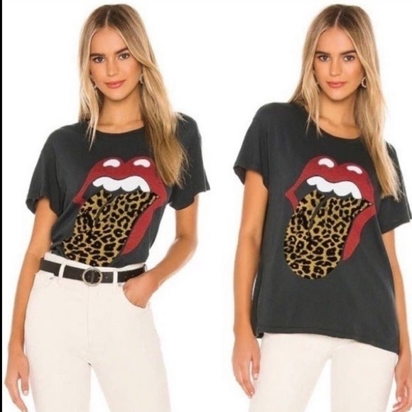 Daydreamer Tops - New Daydreamer Free People Rolling Stones Leopard Print Graphic Tee